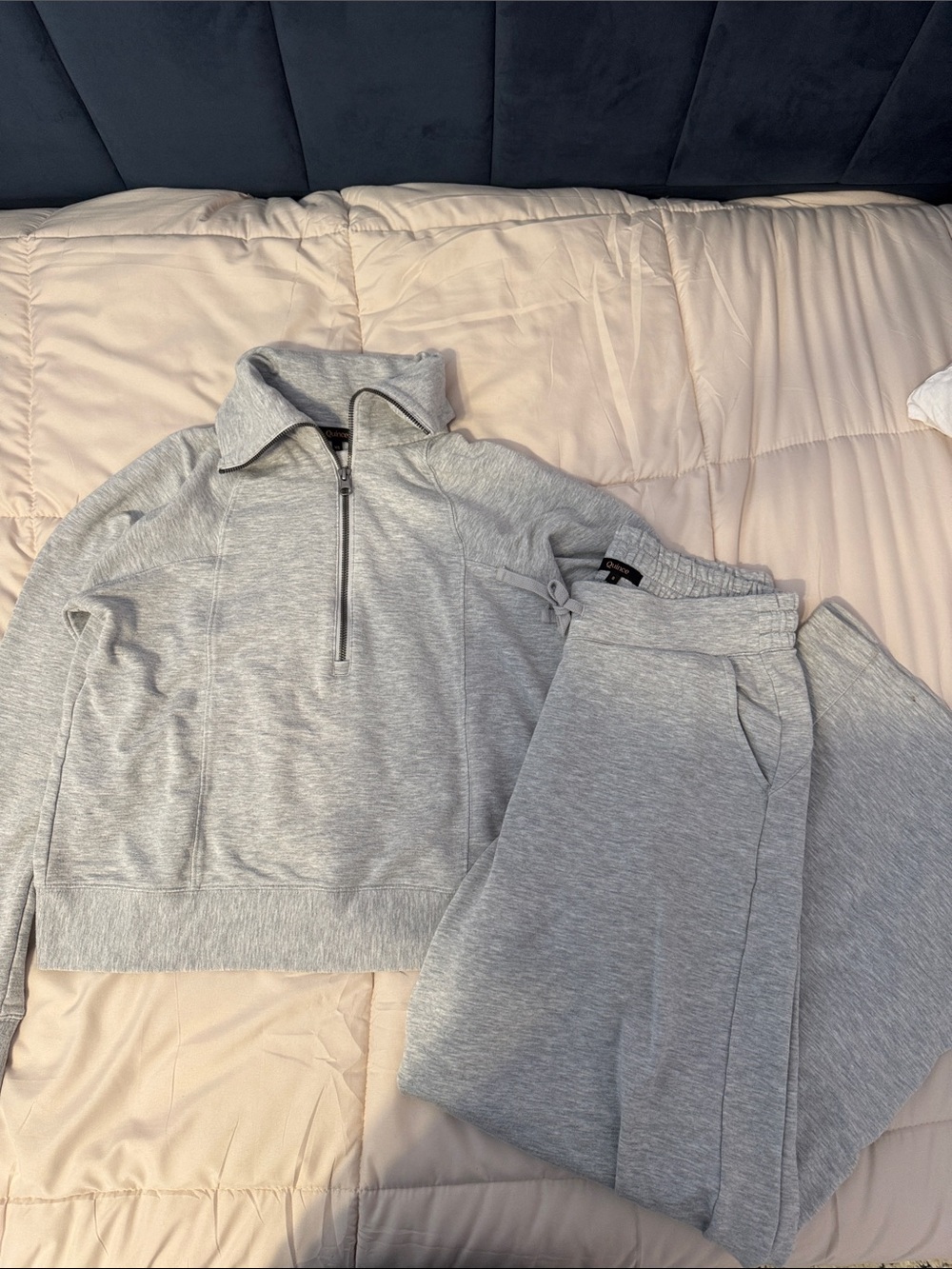 Quince Light Gray Women's Zip-Up Sweatshirt & Joggers Set